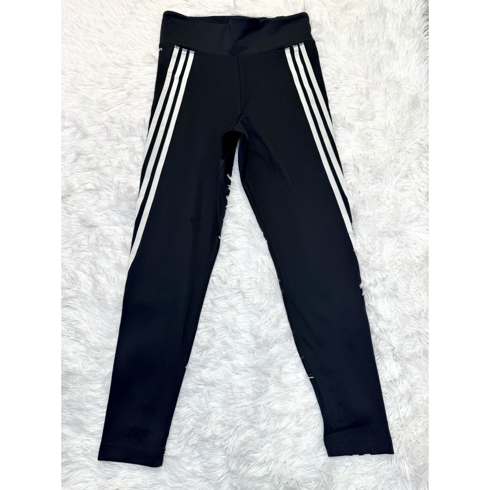 adidas AEROREADY Women's Black Striped Ankle Leggings High Rise Size M Polyester
